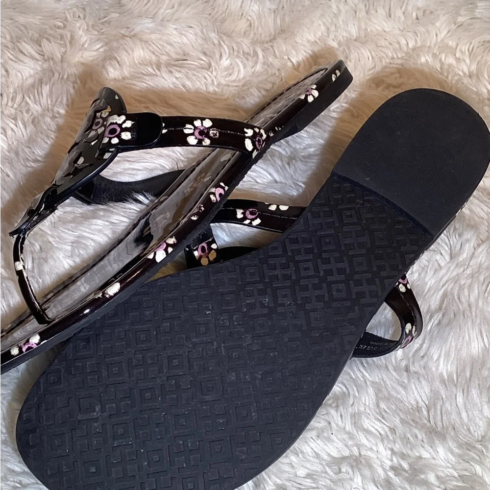 Tory Burch womens Miller black floral sandals size 8
